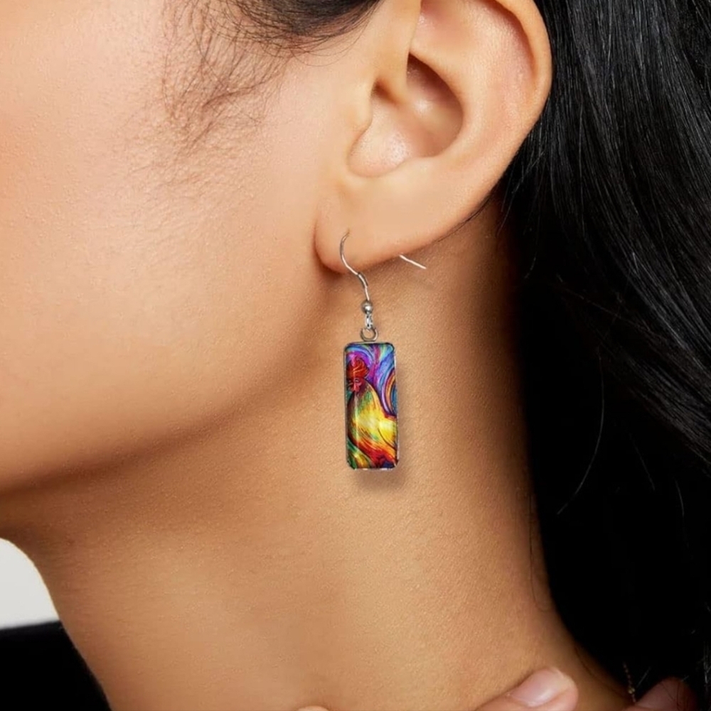 Colorful Rectangular Earrings - Picture 5 of 5